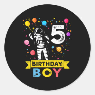 Kids 5 Year Old Boy Astronaut 5th Birthday Boy  Classic Round Sticker
