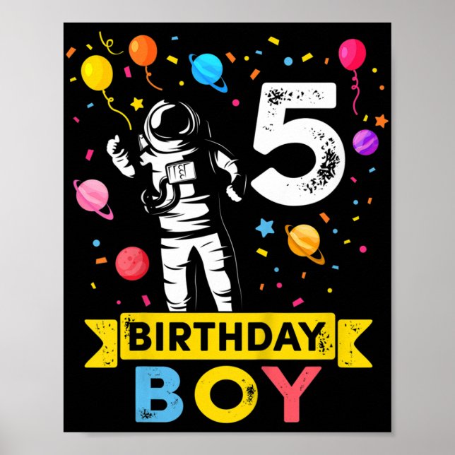 Kids 5 Year Old Boy Astronaut 5th Birthday Boy  Poster (Front)