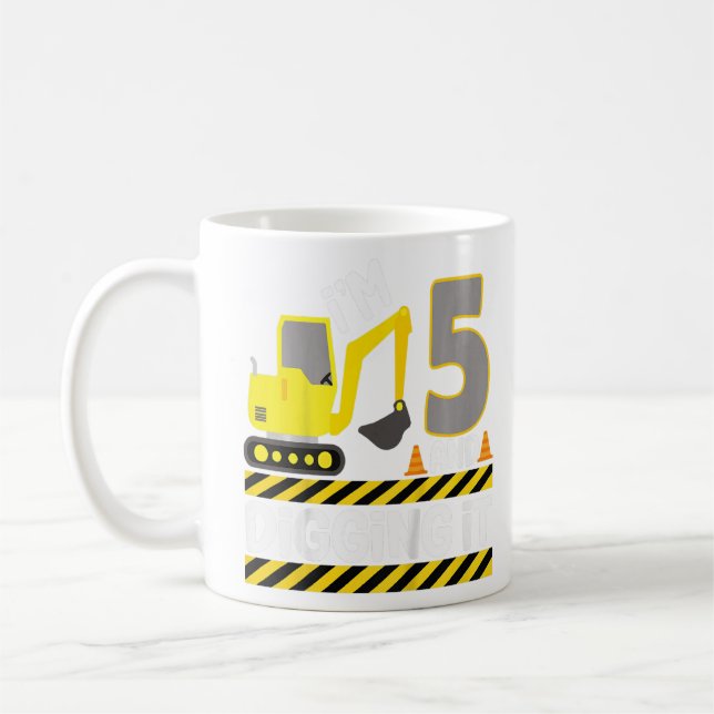 Kids 5 Year Old Boy Five 5th Birthday Construction Coffee Mug (Left)
