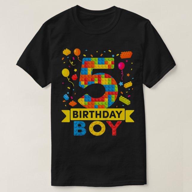 Kids 5 Year Old Building Blocks 5th Birthday Boy T-Shirt (Design Front)