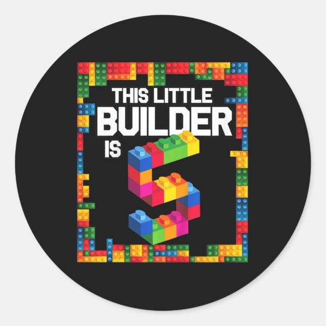 Kids 5 Year Old Building Blocks Birthday  Brick 5t Classic Round Sticker (Front)