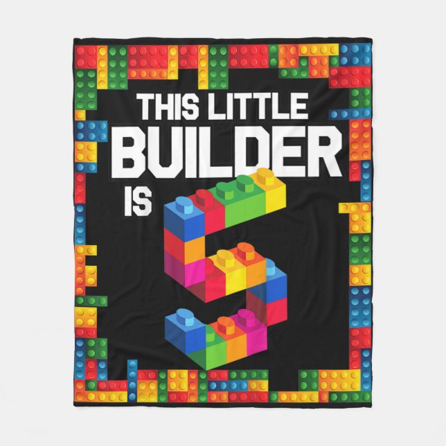 Kids 5 Year Old Building Blocks Birthday  Brick 5t Fleece Blanket (Front)