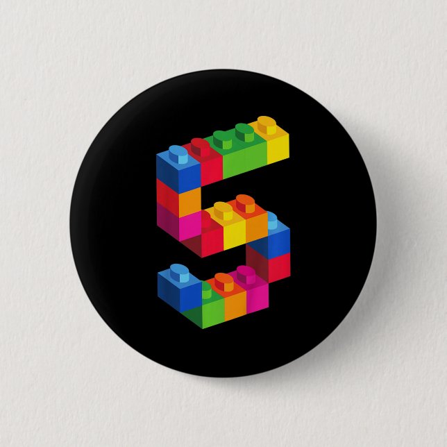 Kids 5 Year Old Building Blocks Birthday  Bricks 5 6 Cm Round Badge (Front)