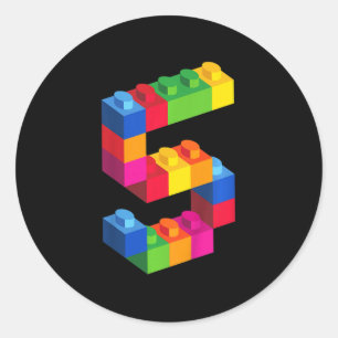 Kids 5 Year Old Building Blocks Birthday  Bricks 5 Classic Round Sticker