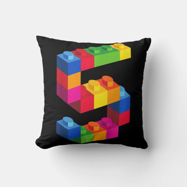 Kids 5 Year Old Building Blocks Birthday  Bricks 5 Cushion (Front)