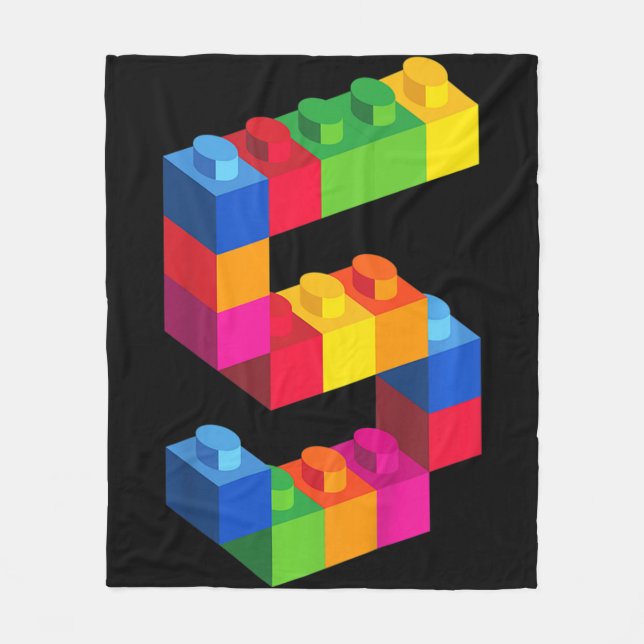 Kids 5 Year Old Building Blocks Birthday  Bricks 5 Fleece Blanket (Front)