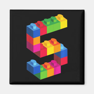 Kids 5 Year Old Building Blocks Birthday  Bricks 5 Magnet