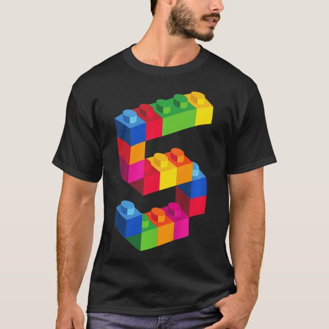 Kids 5 Year Old Building Blocks Birthday  Bricks 5 T-Shirt (Front)