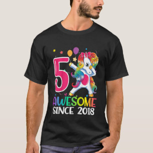 Kids 5 Year Old Dabbing Unicorn Awesome Since 2018 T-Shirt