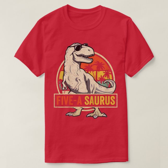 Kids 5 Year Old Dinosaur Birthday 5th T Rex Dino F T-Shirt (Design Front)