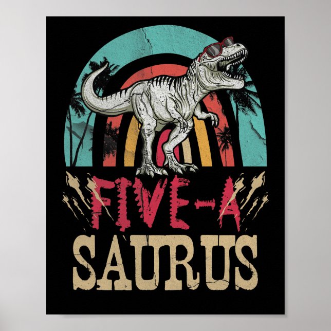 Kids 5 Year Old Dinosaur Birthday 5th T Rex Dino Poster (Front)