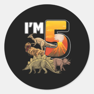 Kids 5 Year Old dinosaurs birthday 5th Party paleo Classic Round Sticker