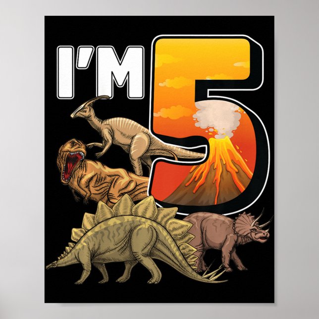 Kids 5 Year Old dinosaurs birthday 5th Party paleo Poster (Front)