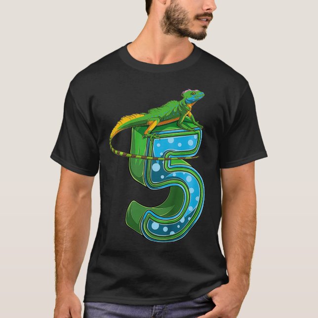 Kids 5 Year Old Lizard Reptile 5th Birthday Party  T-Shirt (Front)