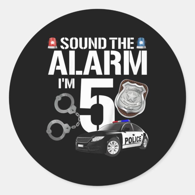 Kids 5 Year Old Police Birthday Officer Cop Car 5t Classic Round Sticker (Front)