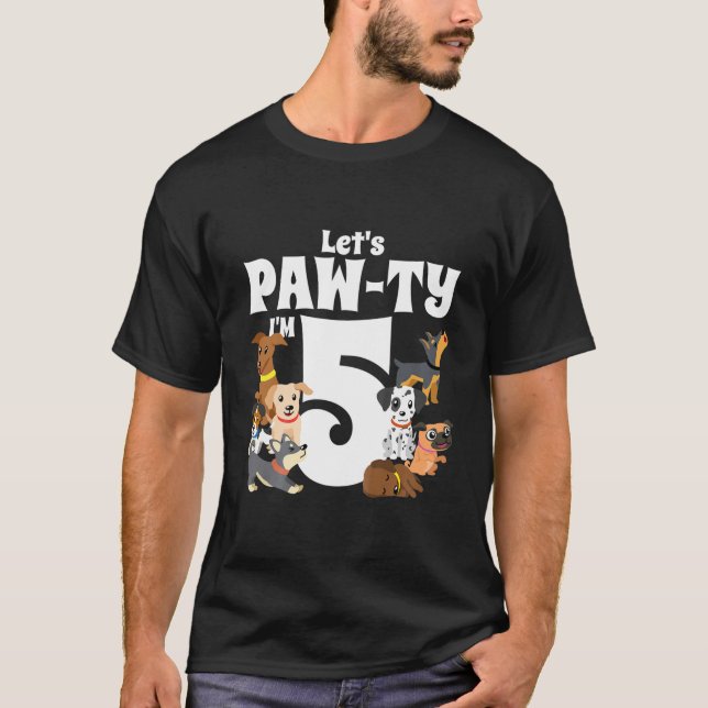 Kids 5 Year Old Puppy Dog Birthday Pawty Dogs 5Th T-Shirt (Front)