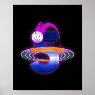 Kids 5 Year Old Space Basketball 5th Birthday Part Poster
