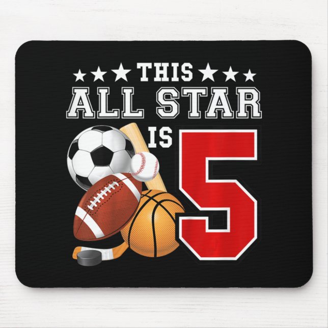 Kids 5 Year Old Sports Star Birthday Party All Spo Mouse Mat (Front)