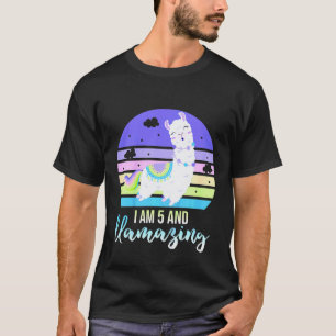 Kids 5 Years Old 5th Birthday Llamazing Llama T-Shirt