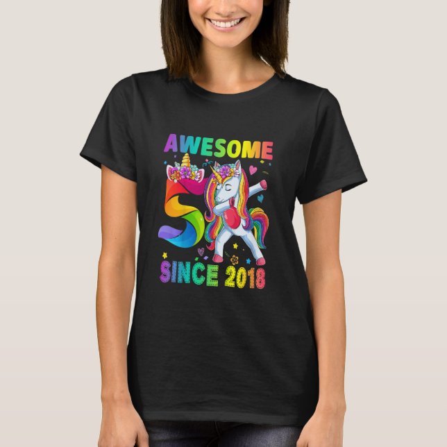 Kids 5 Years Old 5th Birthday Unicorn Dabbing  Gir T-Shirt (Front)