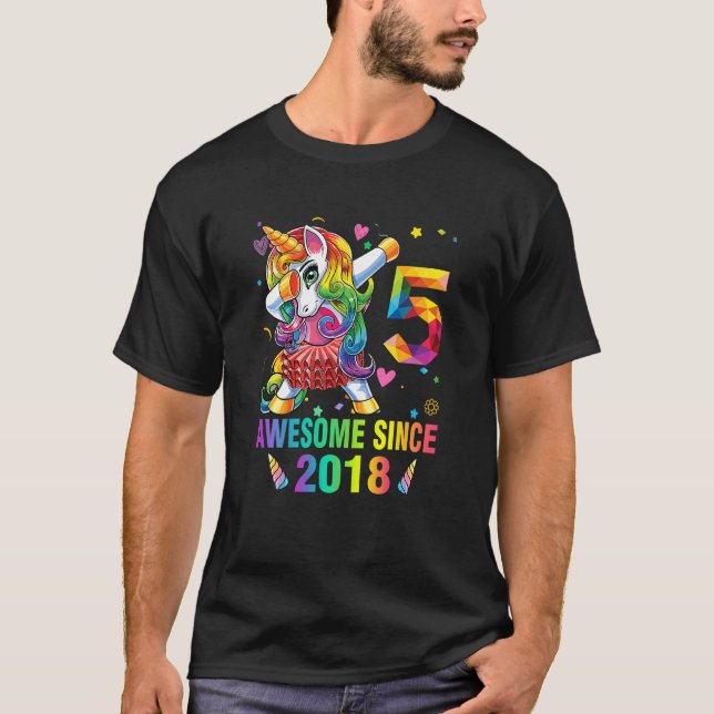 Kids 5 Years Old 5th Birthday Unicorn Dabbing  Gir T-Shirt (Front)