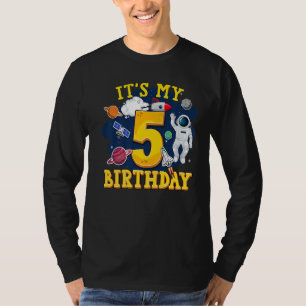 Kids 5 Years Old Astronaut Outer Space 5th Birthda T-Shirt