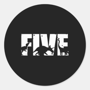 Kids 5 Years Old Birthday Boy Dinosaur T Rex Gift, Classic Round Sticker