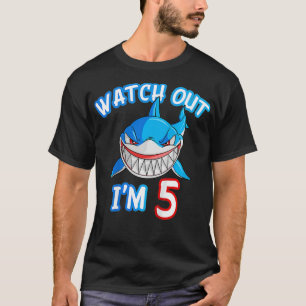 Kids 5 Yrs old Boy Watch Out Shark SHIRT 5th Birth