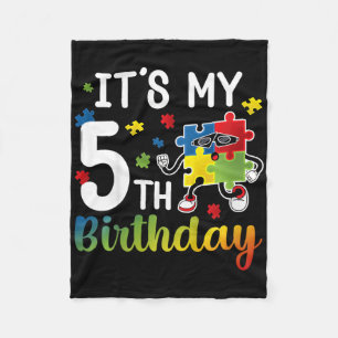 Kids 5th Autism Birthday Party Five Year Old Autis Fleece Blanket