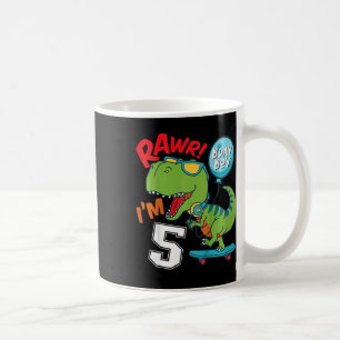 Kids 5th Birthday 5 Year Old Boy T-rex Skateboardi Coffee Mug