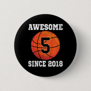 Kids 5th Birthday Basketball Lover 5 Years Old Vin 6 Cm Round Badge