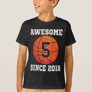 Kids 5th Birthday Basketball Lover 5 Years Old Vin T-Shirt