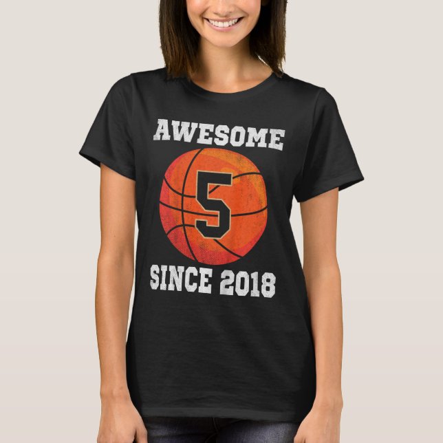 Kids 5th Birthday Basketball Lover 5 Years Old Vin T-Shirt (Front)