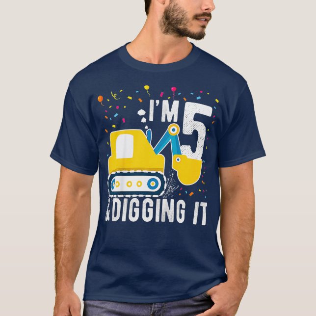 Kids 5th Birthday Boy 5 Year Old Construction T-Shirt (Front)
