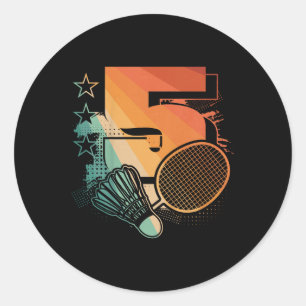 Kids 5th Birthday Boy Badminton Player Badminton 5 Classic Round Sticker