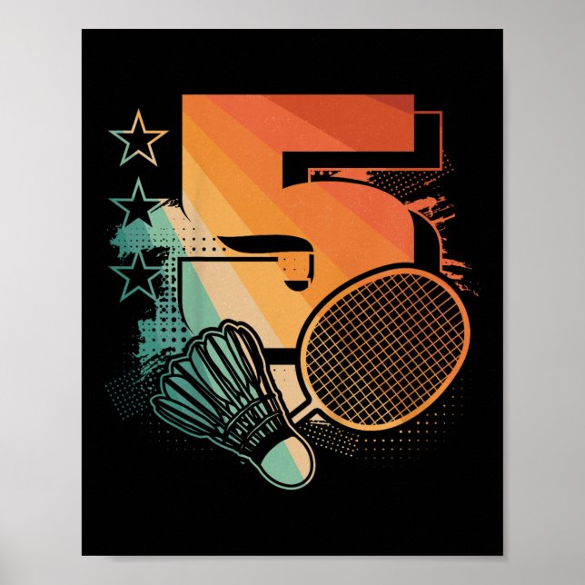 Kids 5th Birthday Boy Badminton Player Badminton 5 Poster (Front)