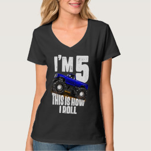 Kids 5th Birthday Boy Monster Truck Rule Jam Fiv T-Shirt