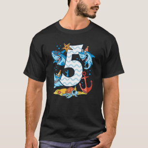 Kids 5th Birthday Boy Shark 5 Year Old Sharks Ocea T-Shirt