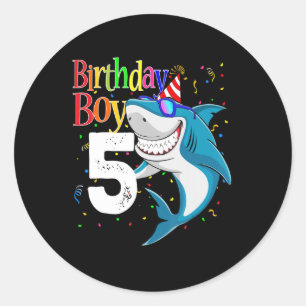 Kids 5th Birthday Boy Shark  Jaw-Some Five  Boys  Classic Round Sticker