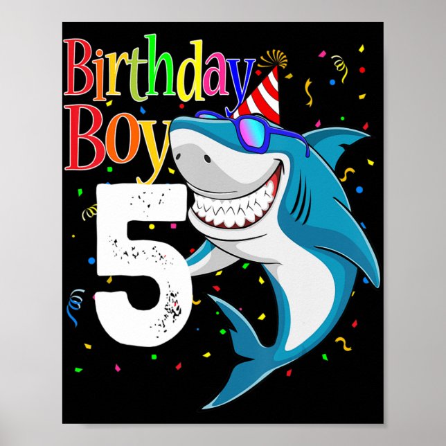 Kids 5th Birthday Boy Shark  Jaw-Some Five  Boys  Poster (Front)