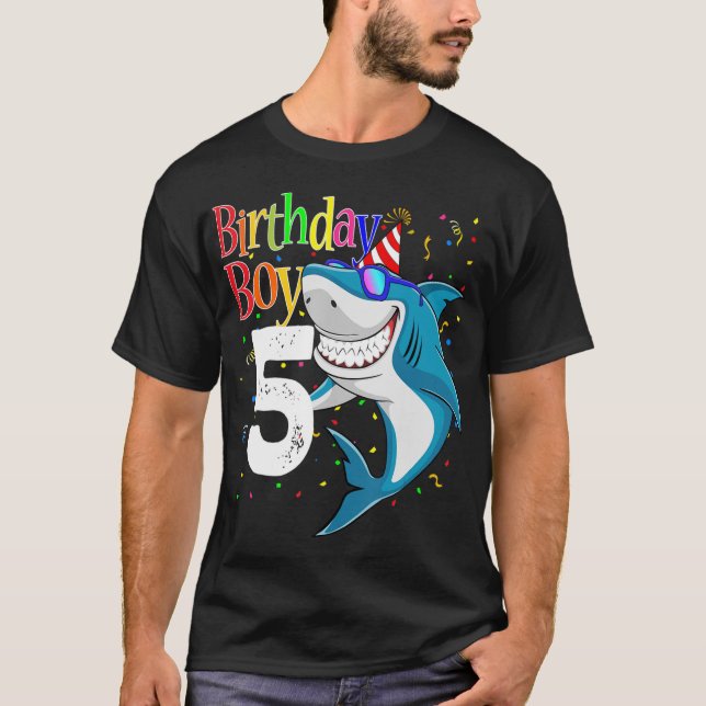 Kids 5th Birthday Boy Shark  Jaw-Some Five  Boys  T-Shirt (Front)