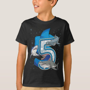 Kids 5th Birthday Boys Shark 5 years Old Ocean T-Shirt