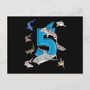 Kids 5th Birthday Boys Shark White Shark Announcement Postcard
