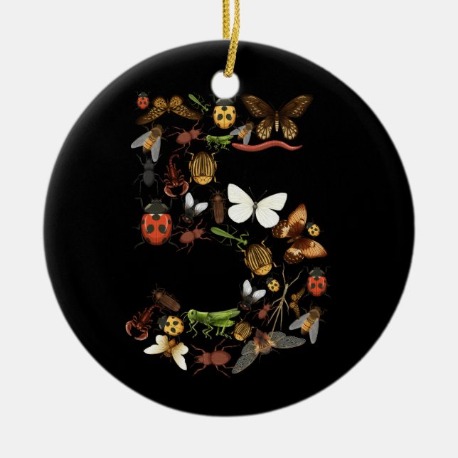 Kids 5th Birthday Bugs Insects Beetles Boys Girls  Ceramic Tree Decoration (Front)
