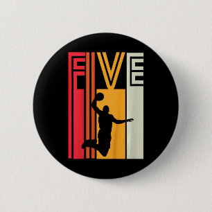 Kids 5th Birthday Bysketbyll Lover Gift 5 Years Ol 6 Cm Round Badge