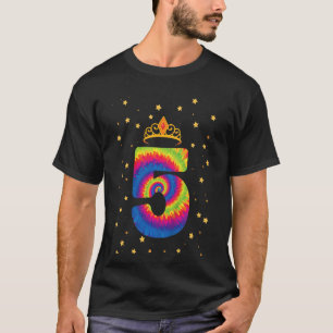 Kids 5th Birthday Crown Tie Dye Girl Kids Teens Bi T-Shirt