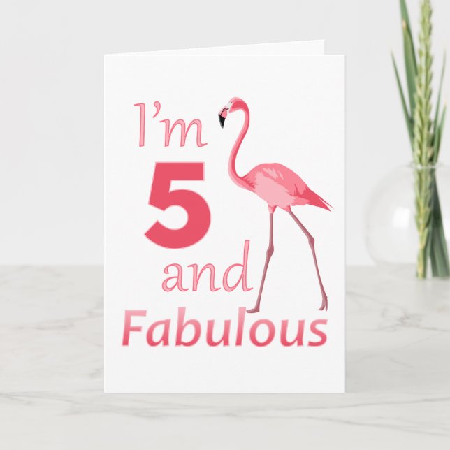 Kids 5th Birthday Cute Pink Flamingo Card (Front)