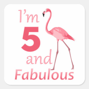 Kids 5th Birthday Cute Pink Flamingo Square Sticker