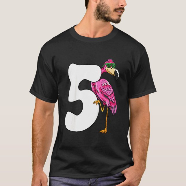 Kids 5th Birthday  For Girls Pink Flamingo  5 Year T-Shirt (Front)
