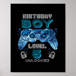 Kids 5th Birthday Gamer Level 5 Unlocked Video Gam Poster